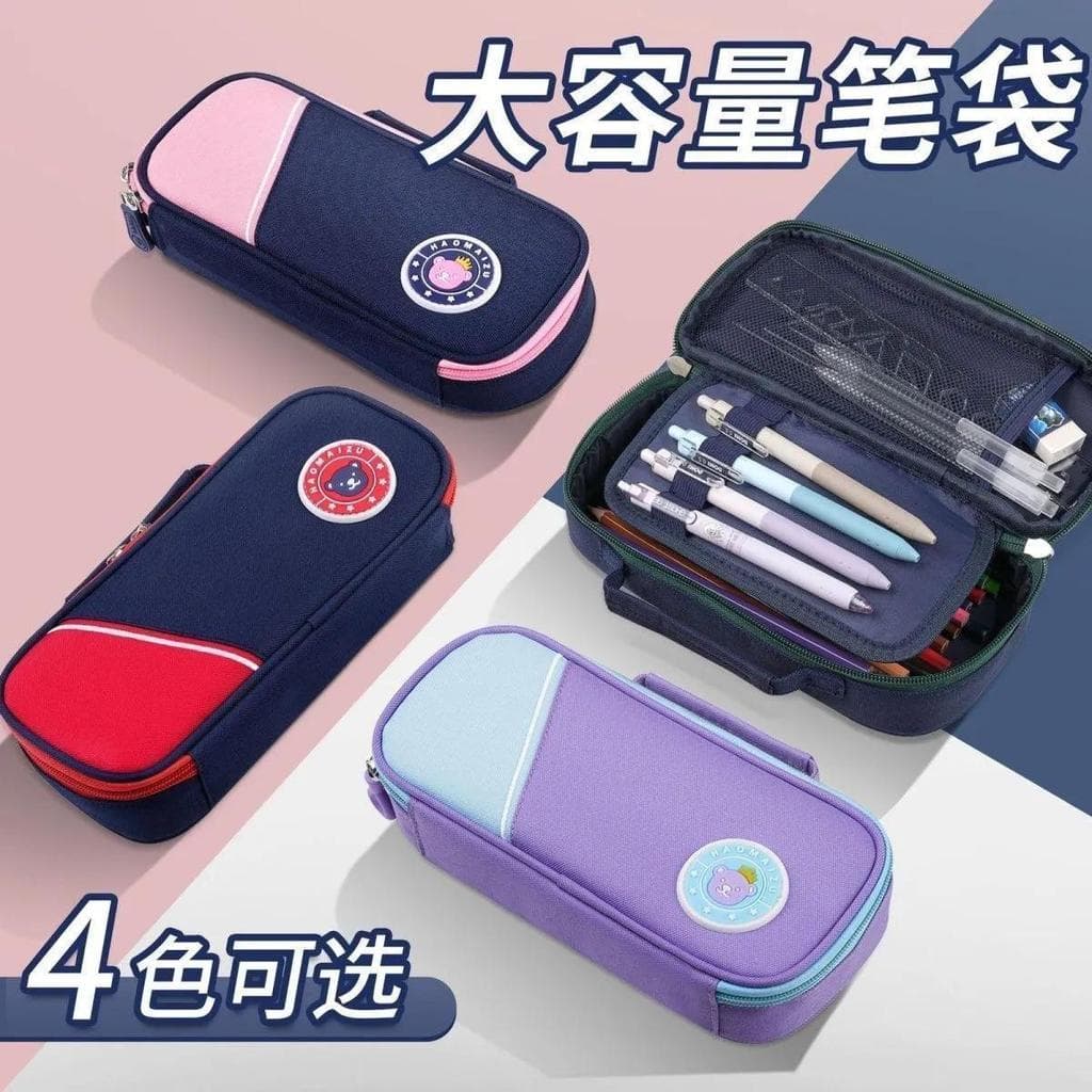 Estojo de lápis de grande capacidade com armazenamento em camadas, bolsa de lápis à prova d'água de três camadas com alç