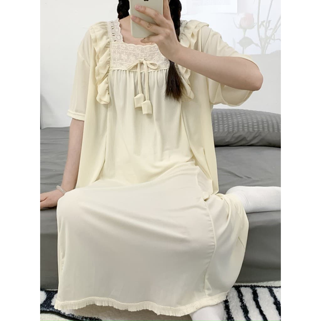 Princesa camisola senhoras verão de manga curta gelo seda doce pijamas mais gordura tamanho grande estilo fino maternida
