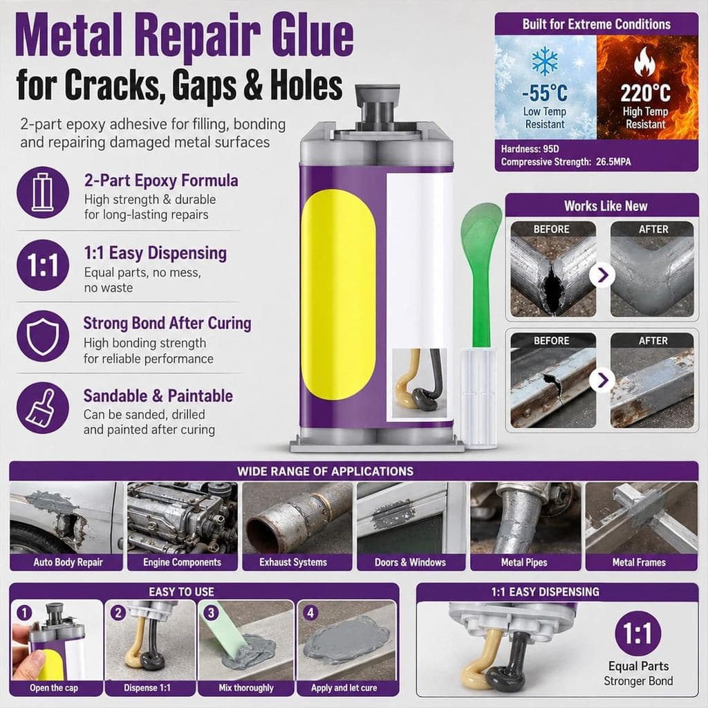 Cola para Metal - Cola de Reparação de Metal, 50ml Cola para Metal de Alta Resistência