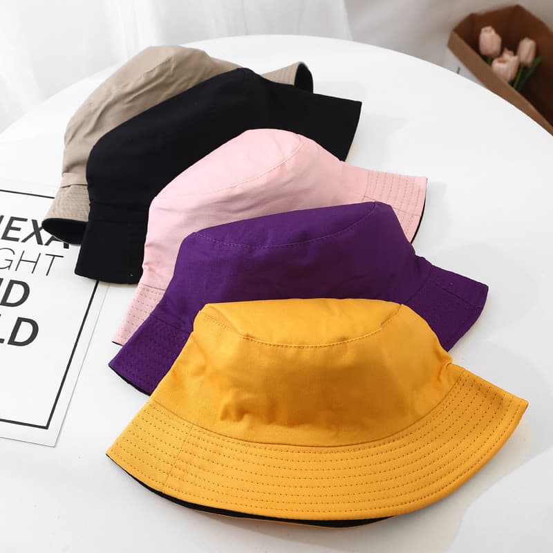 Chapéu balde multicolorido dupla face feminino verão frente e verso versão coreana Casual All-Match japonês cor sólida c