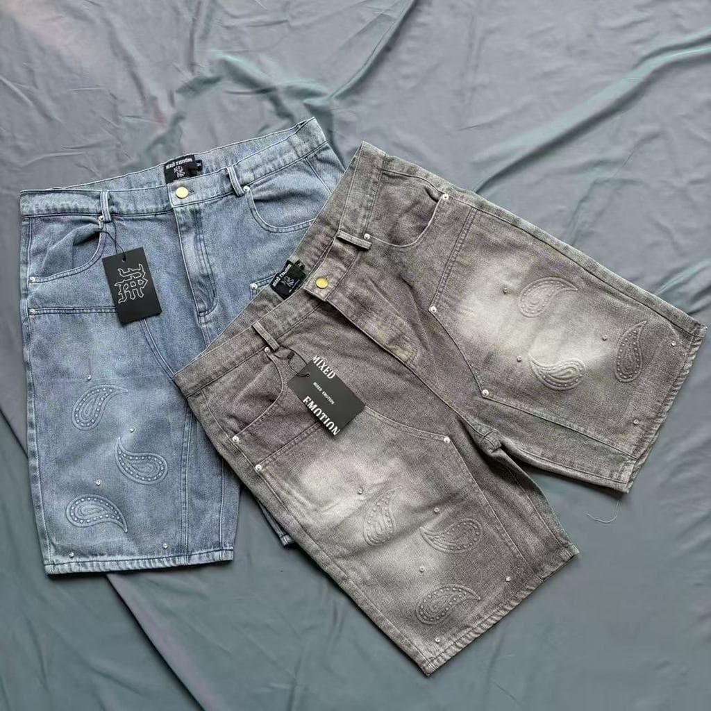 [Venda quente] EMOÇÃO MISTA Venda quente Fruit Flower Homens Mulheres High Street Distressed Shorts casuais soltos Jeans