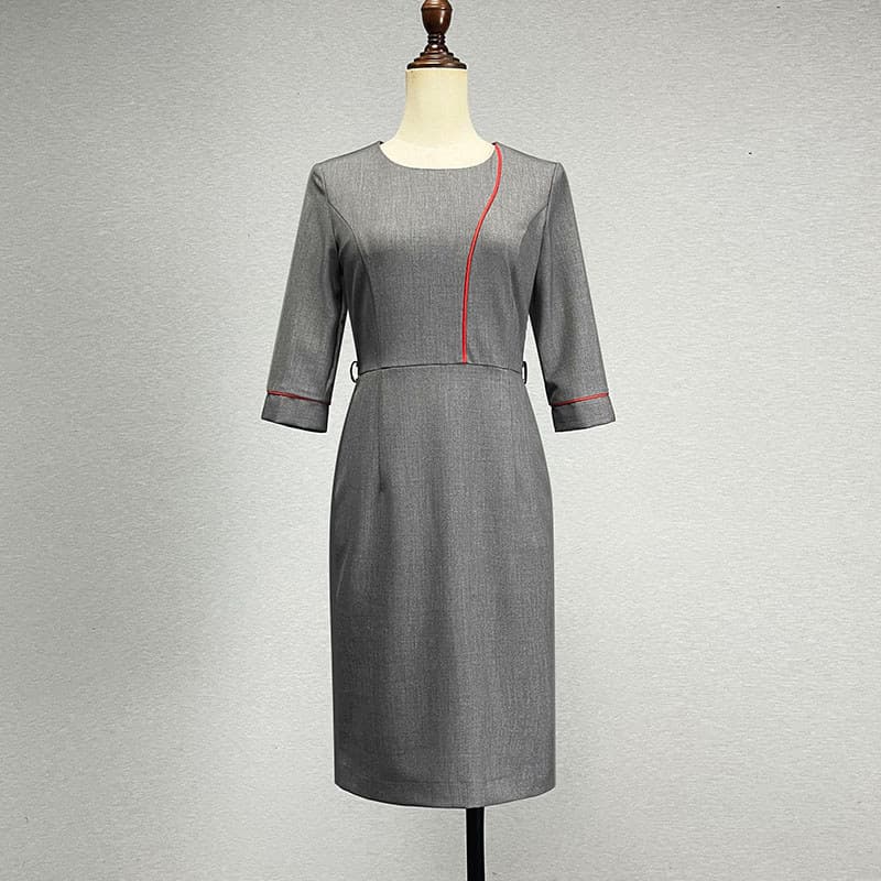 Vestido de manga três quartos cinza de comprimento médio feminino 2024 Slim-fit mais magro olhar elegante All-Match prof