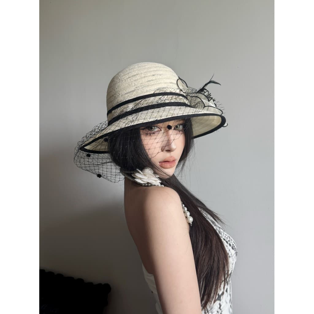 Francês Retro filha estilo gaze flor renda cúpula chapéu superior feminino verão viagem mostrar rosto pequeno guarda-sol