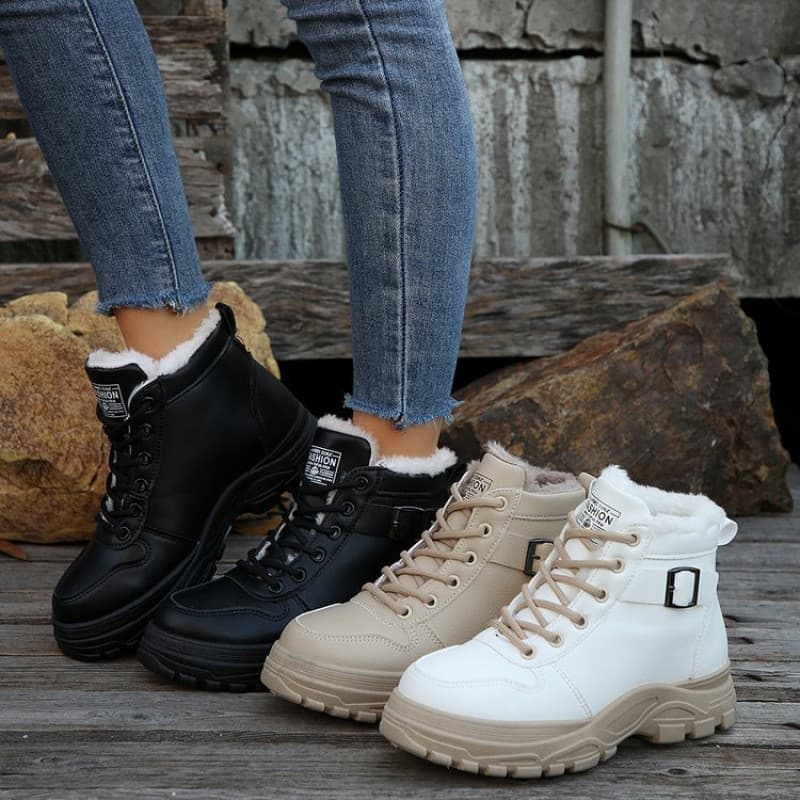 Outono inverno senhoras botas Martin quentes, forro de lã de sola grossa botas curtas femininas, botas femininas