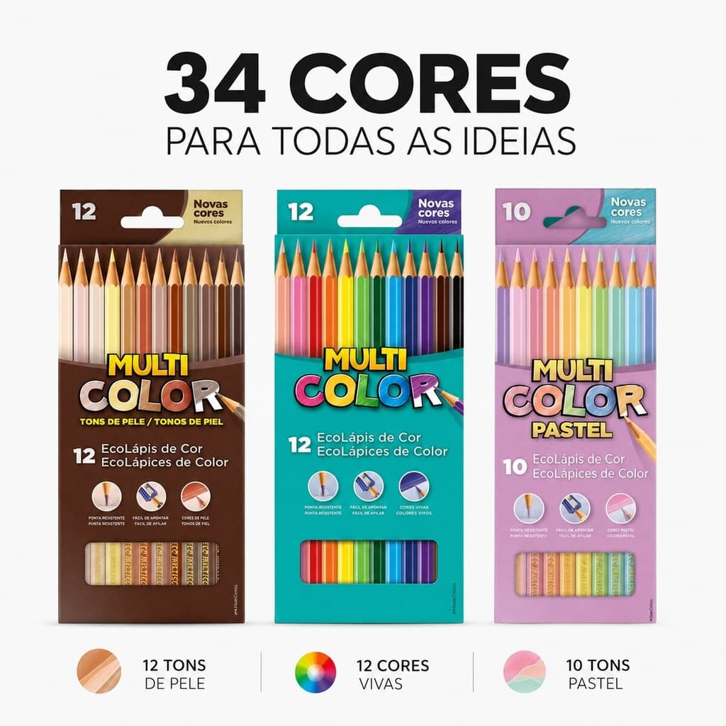 Lápis De Cor Multicolor 34 Cores Da Faber Castell Lapis de Cor Tons De Pele e Tons Pasteis