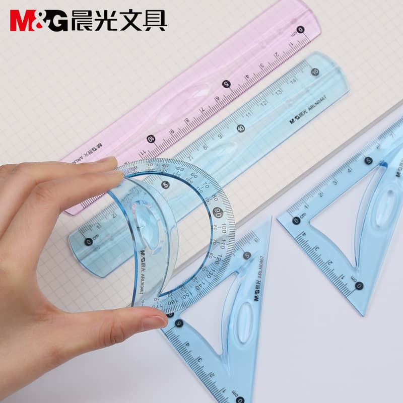 Chenguang Papelaria Régua macia Estudantes Régua triangular de segurança Régua de ângulo reto Régua Transferidor Conjunt