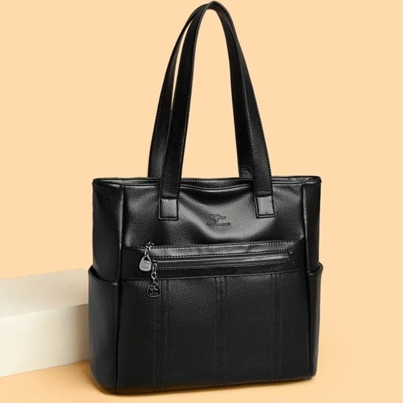 Bolsas de mão de couro macio pretas, bolsa grande de ombro, bolsa transversal casual, bolsas de compras de grande capaci