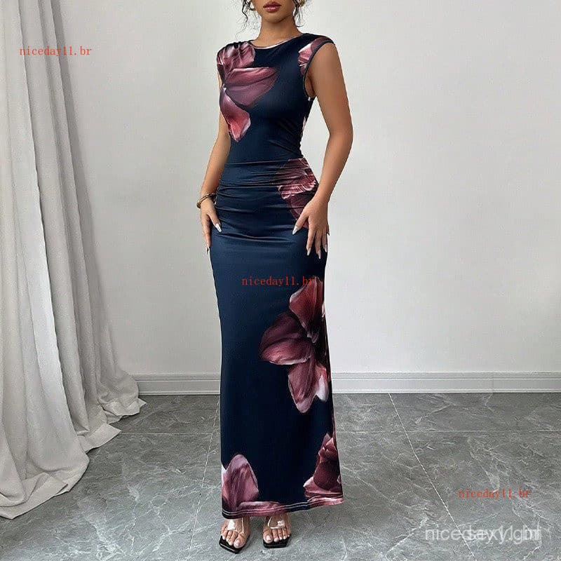 Vestido longo, vestido de festa, vestido longo sem mangas feminino, roupa formal, vestido longo justo ao corpo EWXC 7EN3