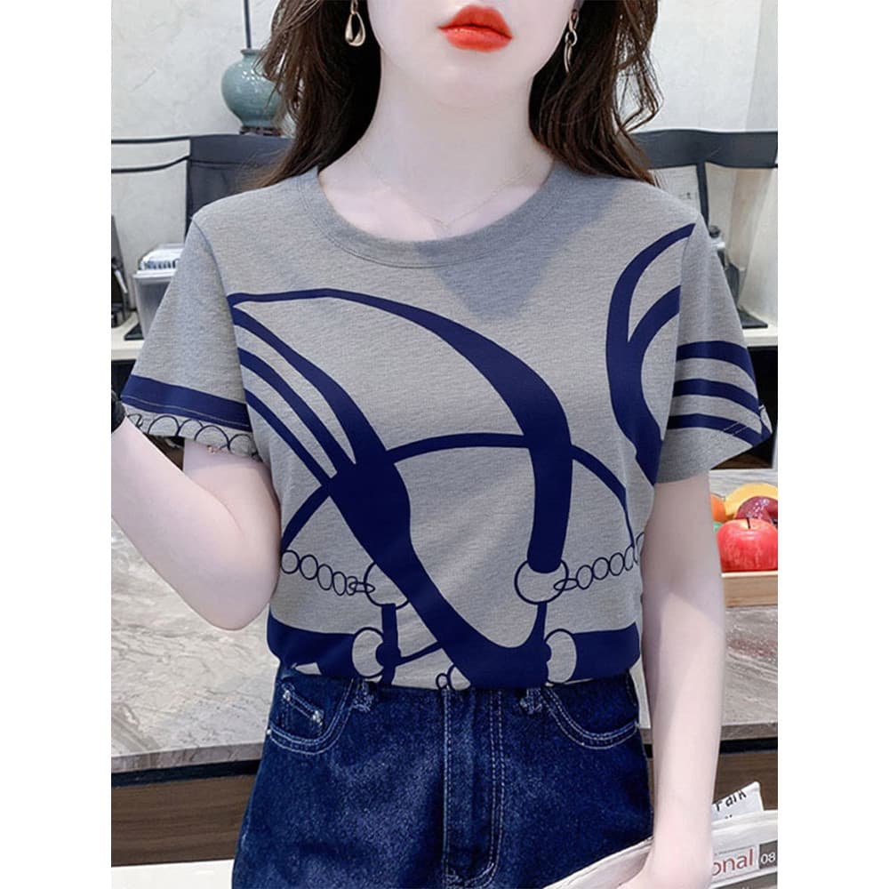 Solto puro algodão camiseta feminina de manga curta topo feminino 2025 novo estilo camiseta feminina impresso verão moda