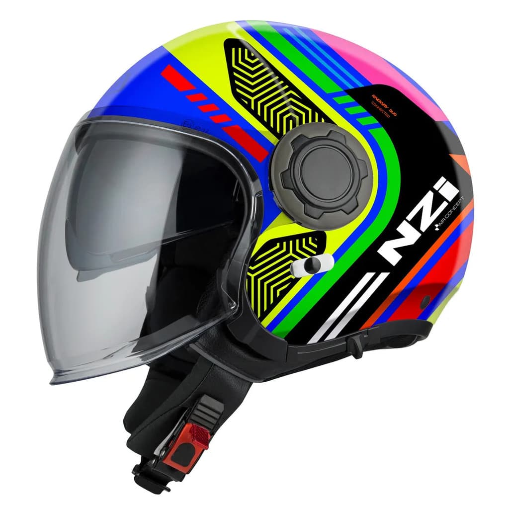 Capacete NZI Ringway Duo Connected Azul Verde Neon SV Aberto