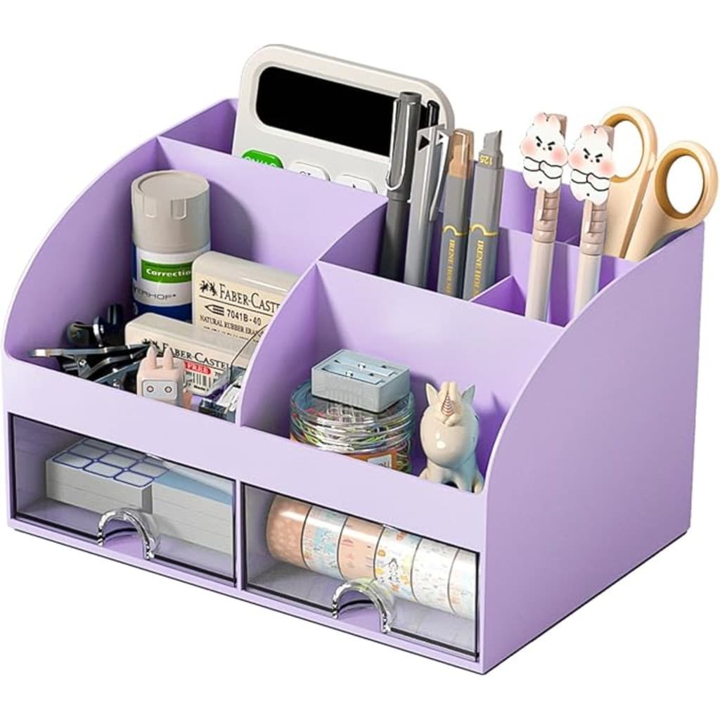 Organizador de Mesa com 6 Compartimentos e 2 Gavetas