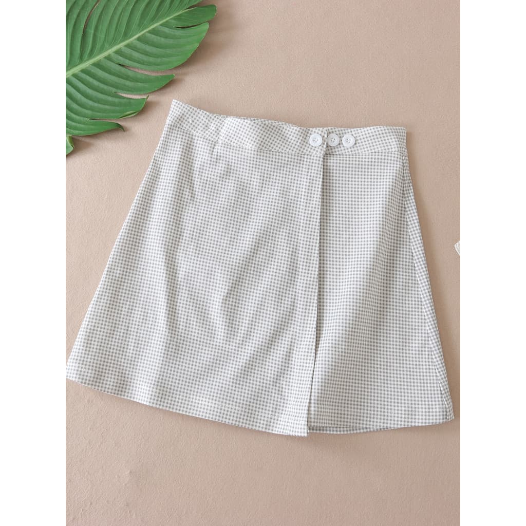 Versão coreana literária contraste cor xadrez A linha saia feminina verão moda de uma peça cintura alta mais magro olhar