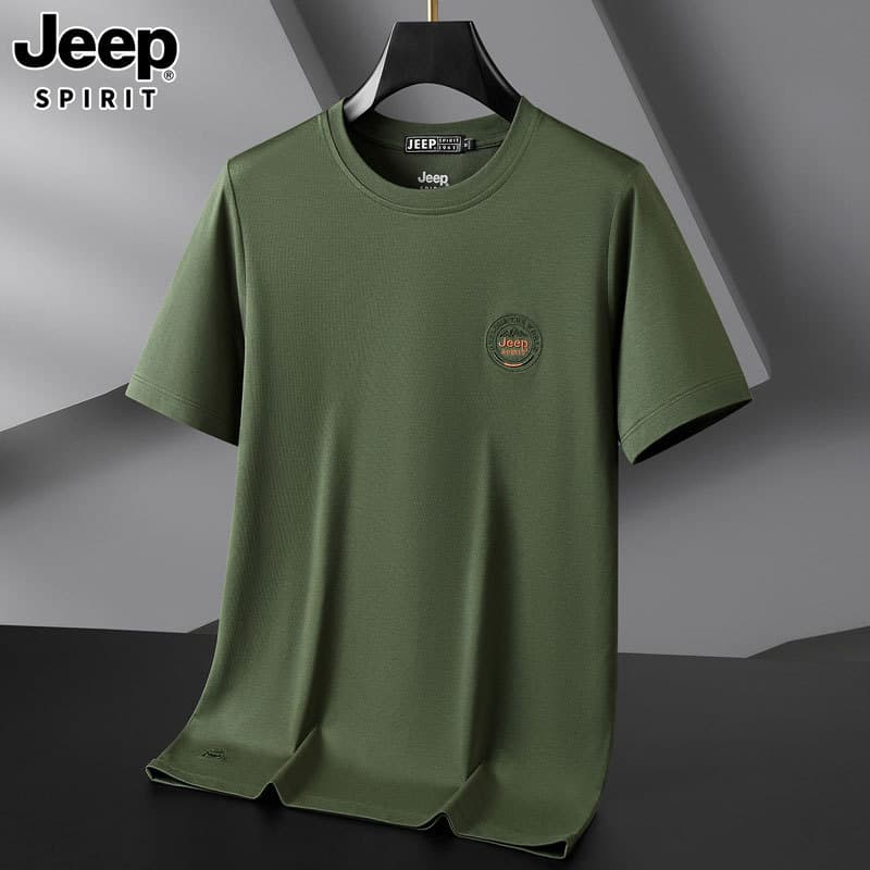 JEEP SPIRIT Verão Novo Estilo Moda Masculina Top Tamanho Grande Casual Bordado Simples Gola Redonda Manga Curta Camiseta