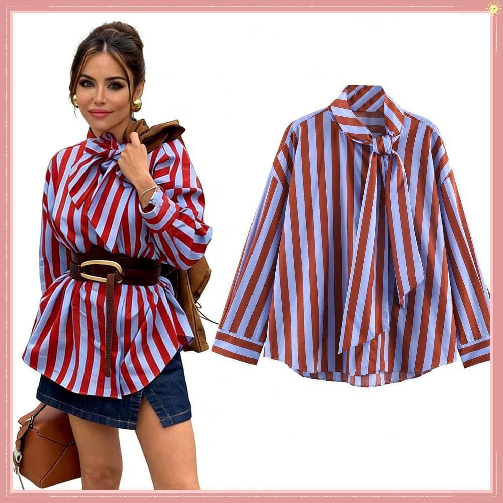 Camisa Listrada , Blusa Feminina Contrastante Com Design Simples , Camisas Femininas Peito Único