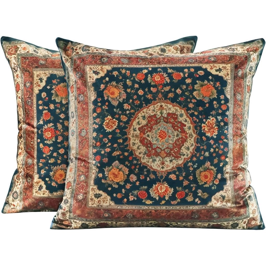 Capas de Almofada Vintage Florais de Veludo Macio 18x18 em Estilo Boho, Capas de Almofada com Padrão Étnico Tribal Antig