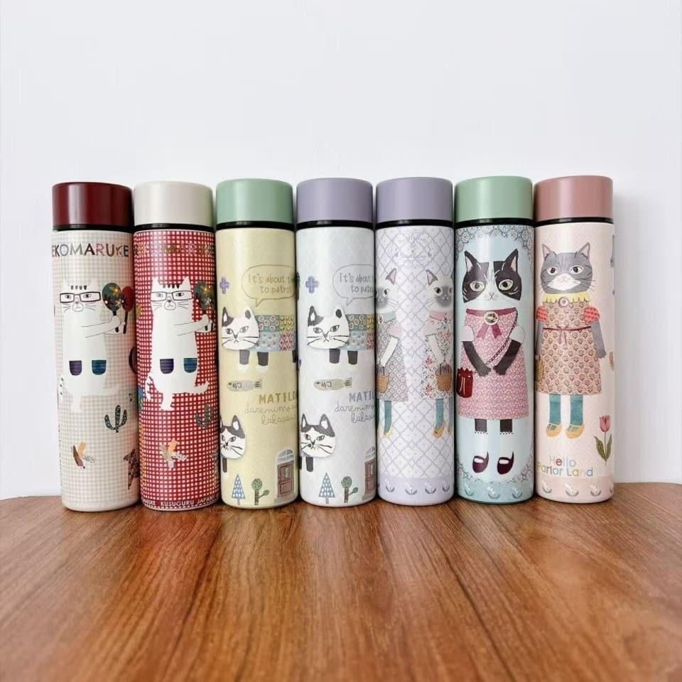 Copo térmico de aço inoxidável 316 com estampa japonesa, copo térmico de aço inoxidável para gato, balde francês, copo d