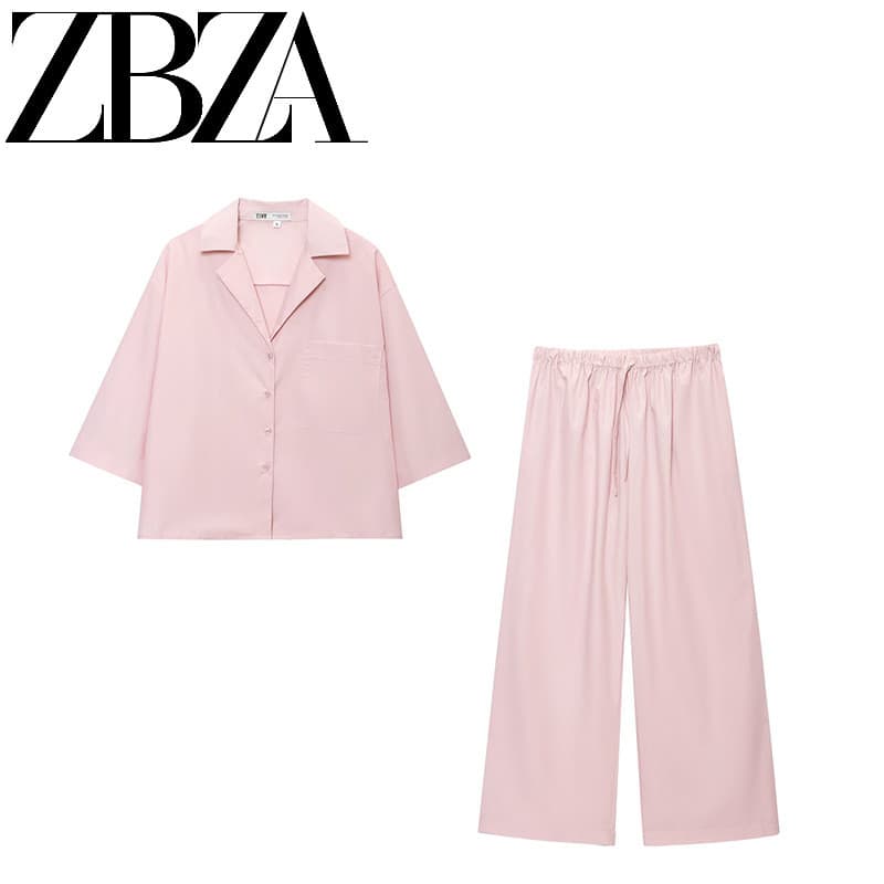 ZAR Primavera Novo Estilo Feminino Estilo Europeu Americano Série de Moda Francesa Calças de Perna Larga Camisa Curta218