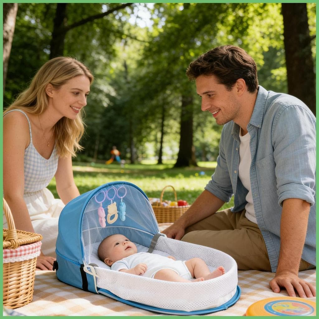 Berço Portátil Para Crianças Converte Transportar Bolsa Com Dossel E Barra De Brinquedo Infantil Viagens Piquenique kouz