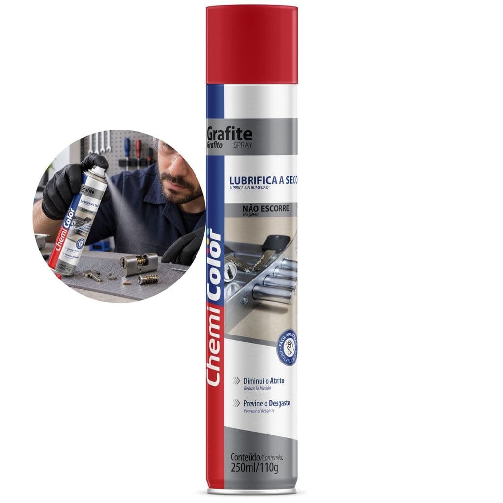 Graxa Branca de Lítio Chemicolor Spray 250ml Multiuso Resistente à Água para Rolamentos e Engrenagens