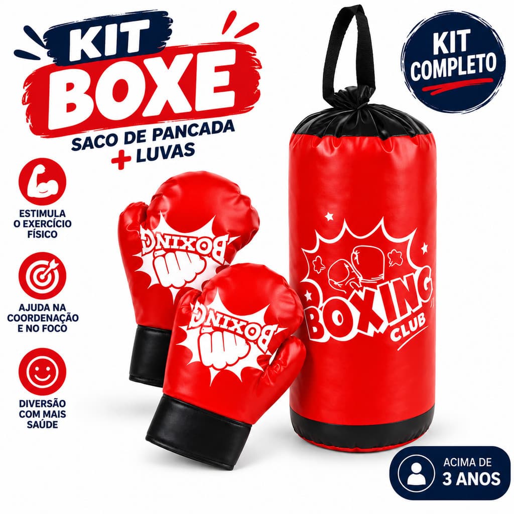 Brinquedo Boxe Infantil Saco de Pancada com Par de Luvas Kit Esportivo