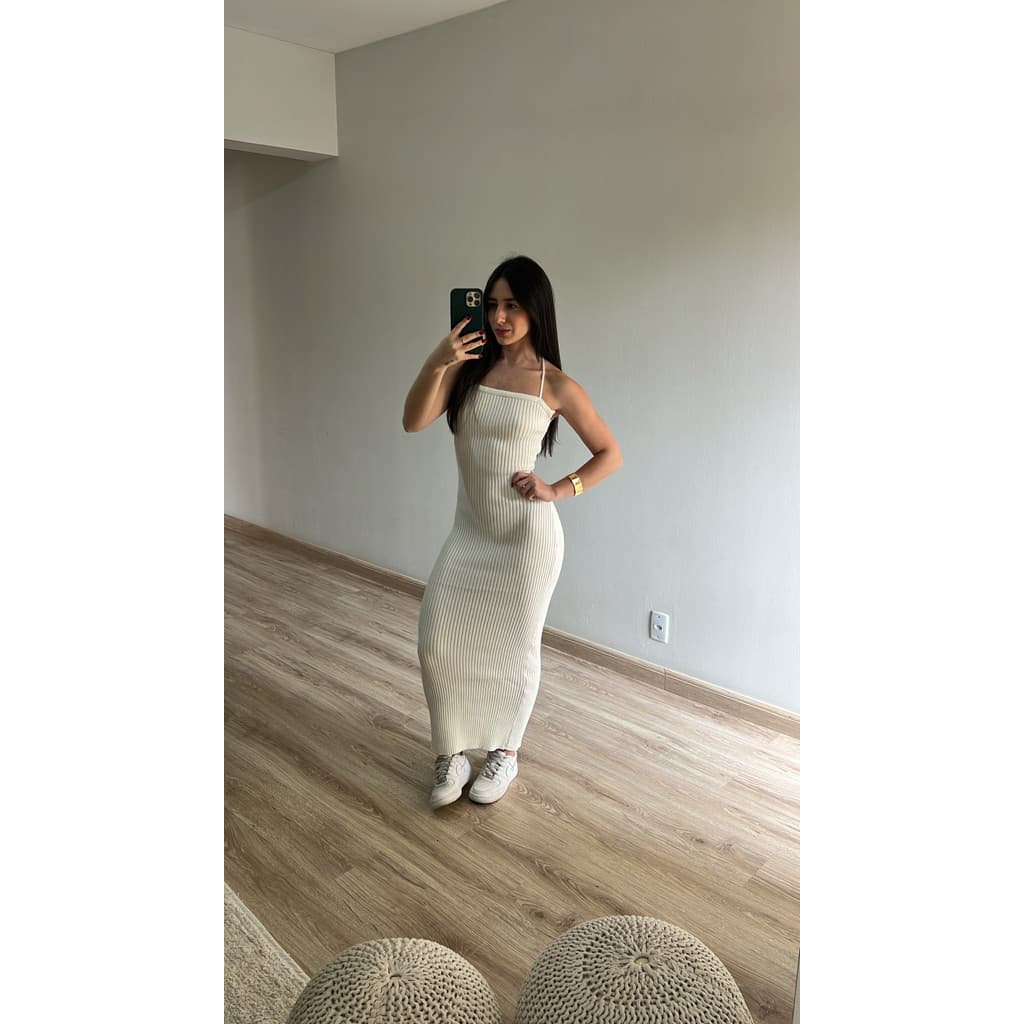 Vestido Longo Canelado Transpassado Costas Tricot Verão