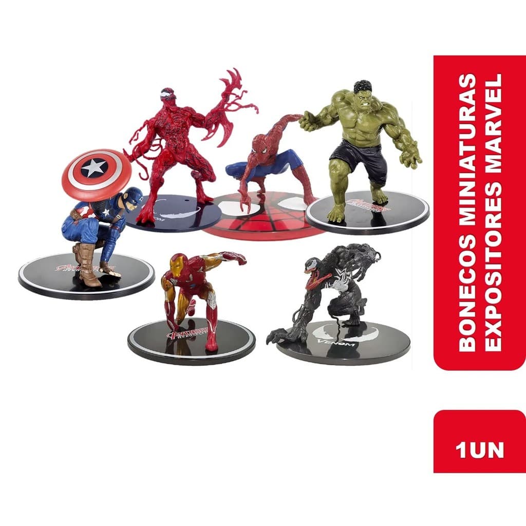 Bonecos Expositores 10cm Marvels Homem Aranha,Homem Ferro e Venom...