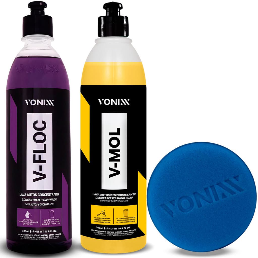 KIT Shampoo Automotivo Vonixx V-Mol 500ml Lava Autos + Shampoo V-Floc 500ml Vonixx Neutro Concentrado Automotivo