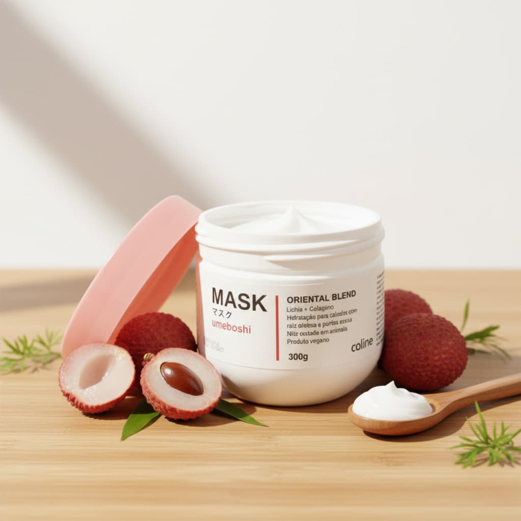 ✨Máscara Umeboshi Oriental Blend 300g Coline Lichia + Colágeno Para Cabelos Oleosos e Secos
