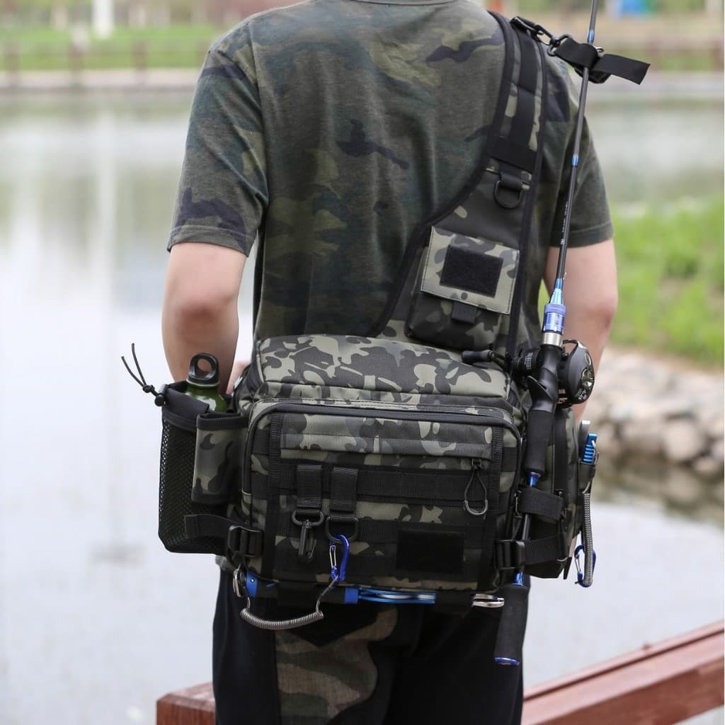 Nova bolsa de isca multifuncional bolsa de cintura bolsa mensageiro bolsa de vara de pesca de grande capacidade bolsa de