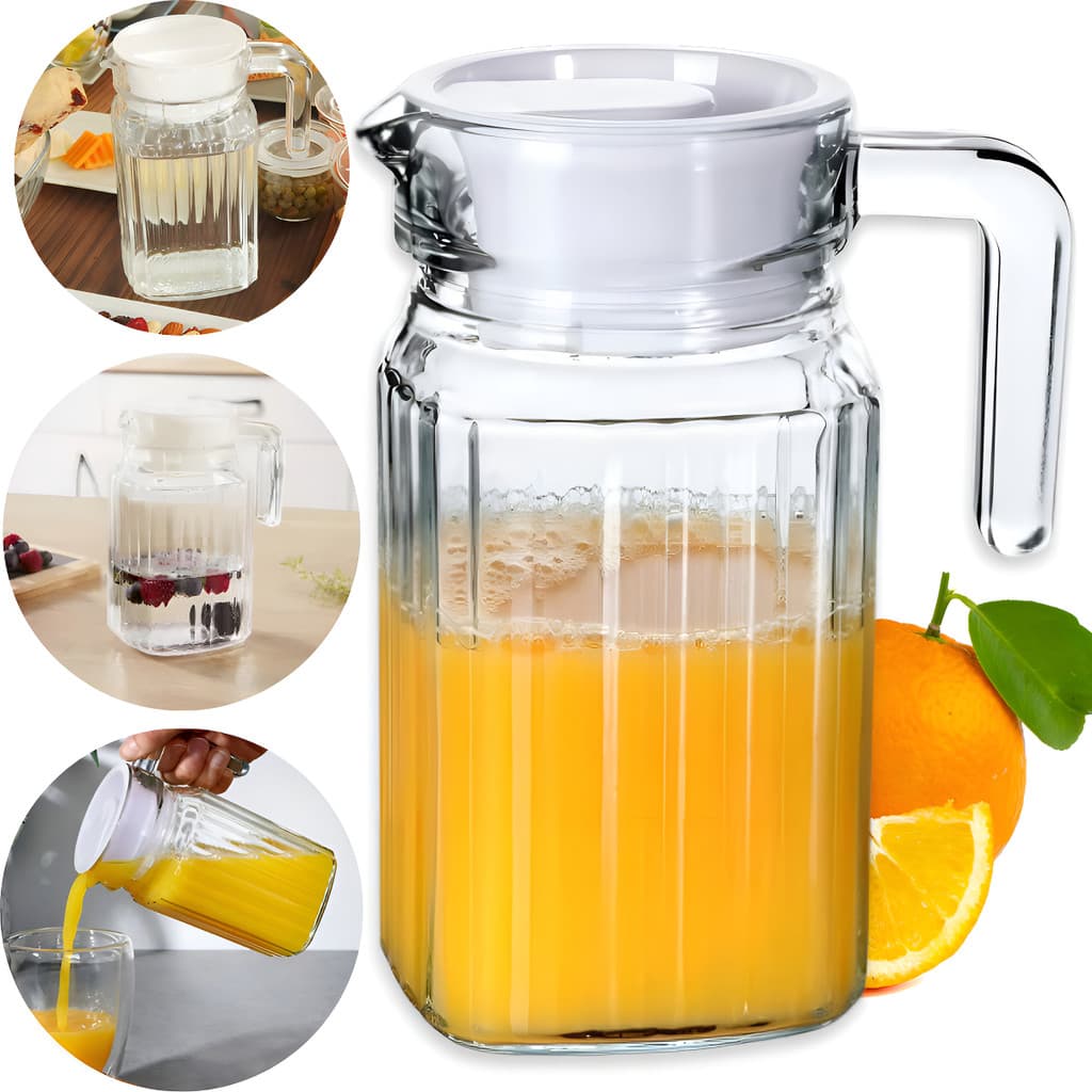 Jarra C/ Tampa 500ml Em vidro Servir Suco Vitamina Refresco Agua Chá Cor Transparente