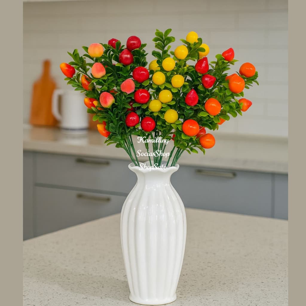 Buque Folhagem Verde Com Mini Frutas Decoração Premium 2025 Enfeite Para Arranjos