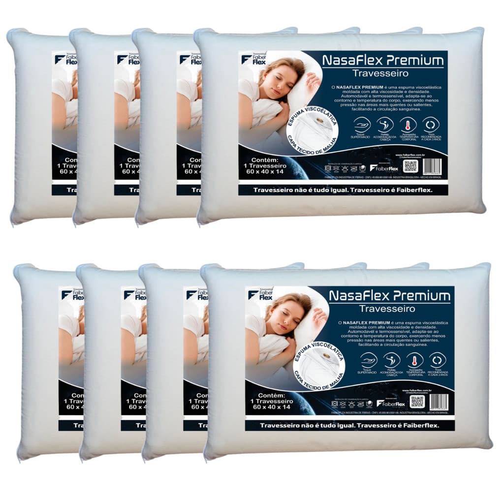 Kit 8 Travesseiros Nasa Premium Faiber Flex Viscoelástico