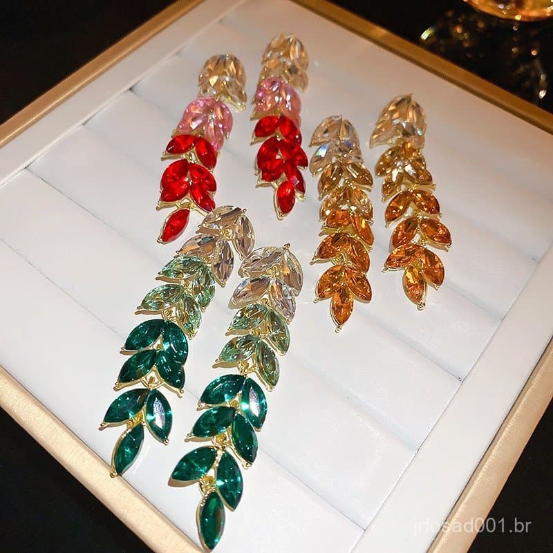 Brincos De Moda Vermelho Roxo Verde Amarelo Cristal Gotas De Folha Para Festa Feminina Jóias De Casamento