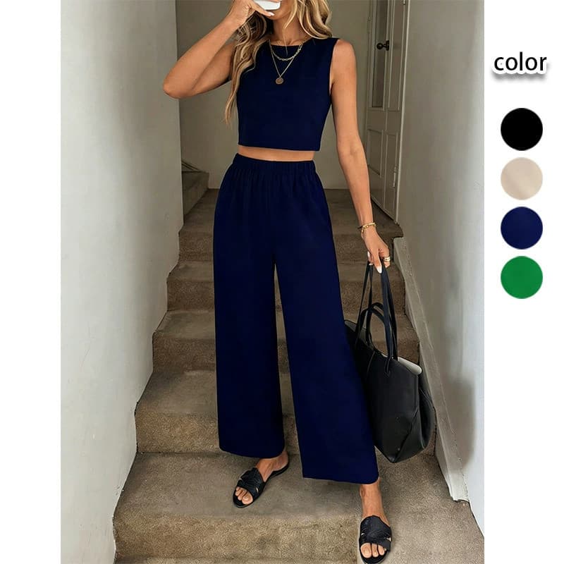 Verão Feminino 2 Conjunto Terno Roupas Femininas Colete Calças Retas De Duas Peças