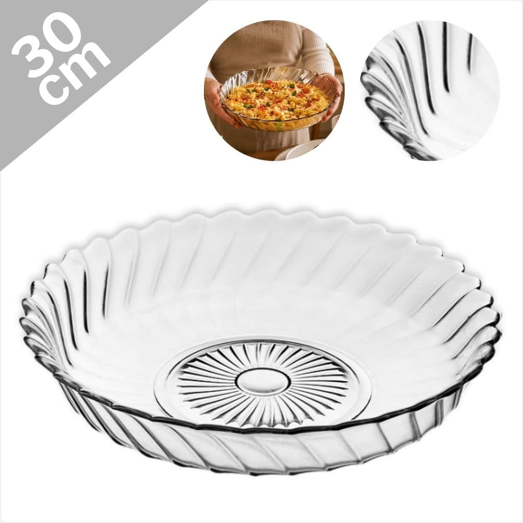 Prato 30 cm Fundo Com Borda para Pudim Bolo Em Vidro Design Moon