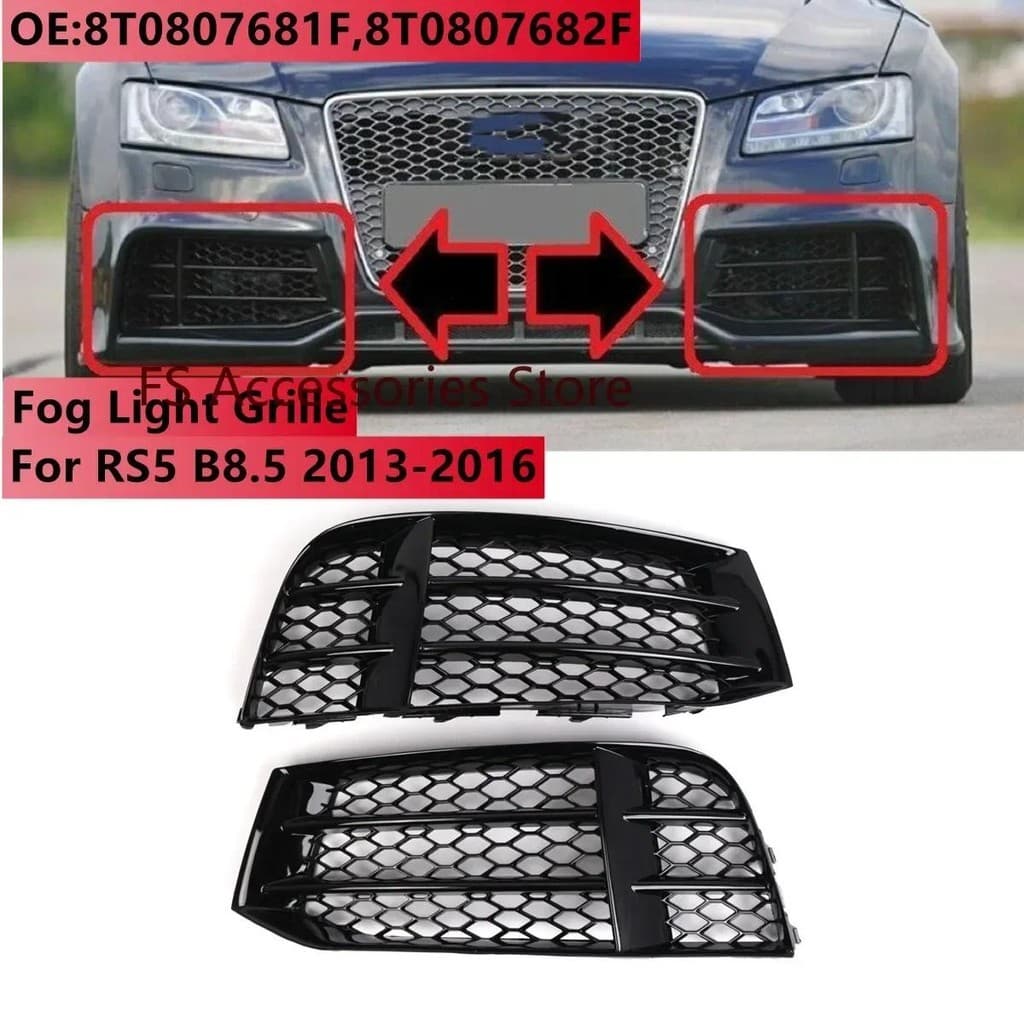 Preto Brilhante RS5 Frente Do Carro Luz De Nevoeiro Grades Favo De Mel Grill Capa Guarnição Para Audi RS5 B8.5 2013 2014