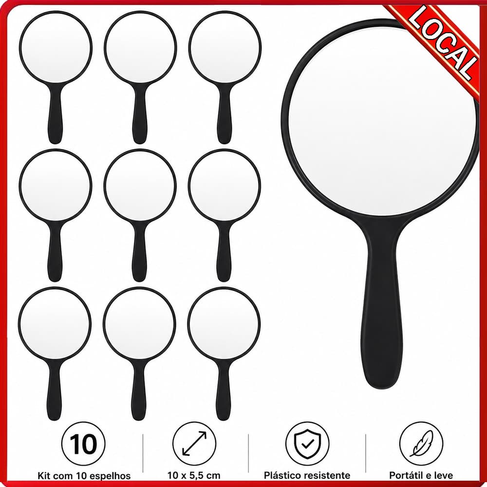 10 espelhos pequenos redondos portáteis 10x5.5cm Material plástico decoração DIY (preto)
