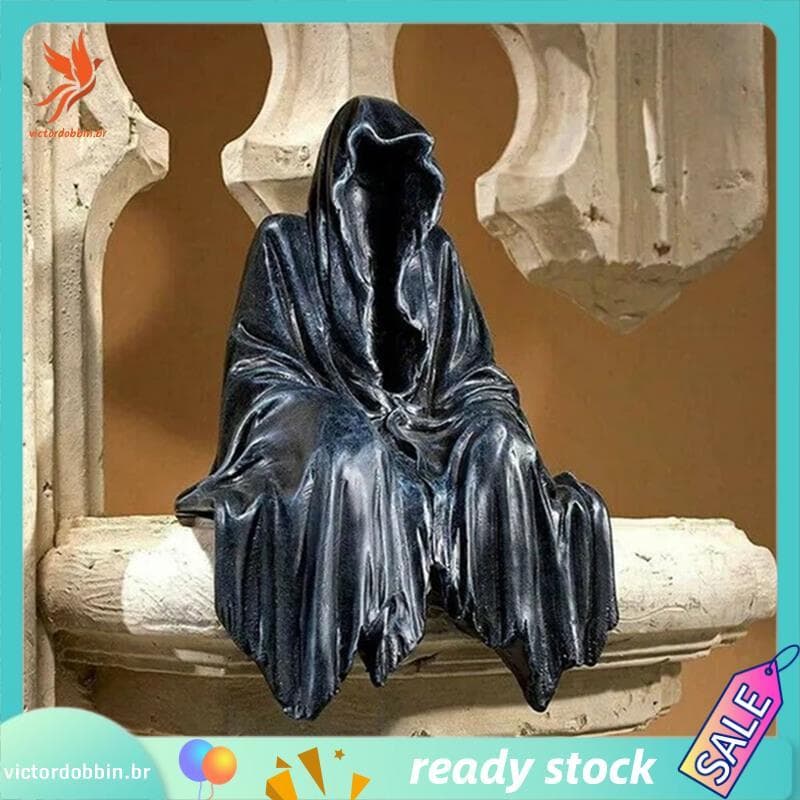 [victordobbin.br] Sentado Em Uma Estatueta Fantasma Reserva Canto Estante Decoração Grim Reaper Livros Produtos
