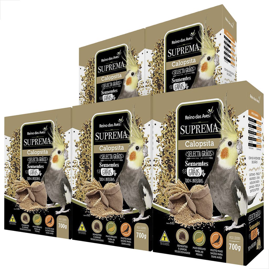 Ração Para Calopsita Suprema Kit 5 Unid 700g Raçao Reino das Aves