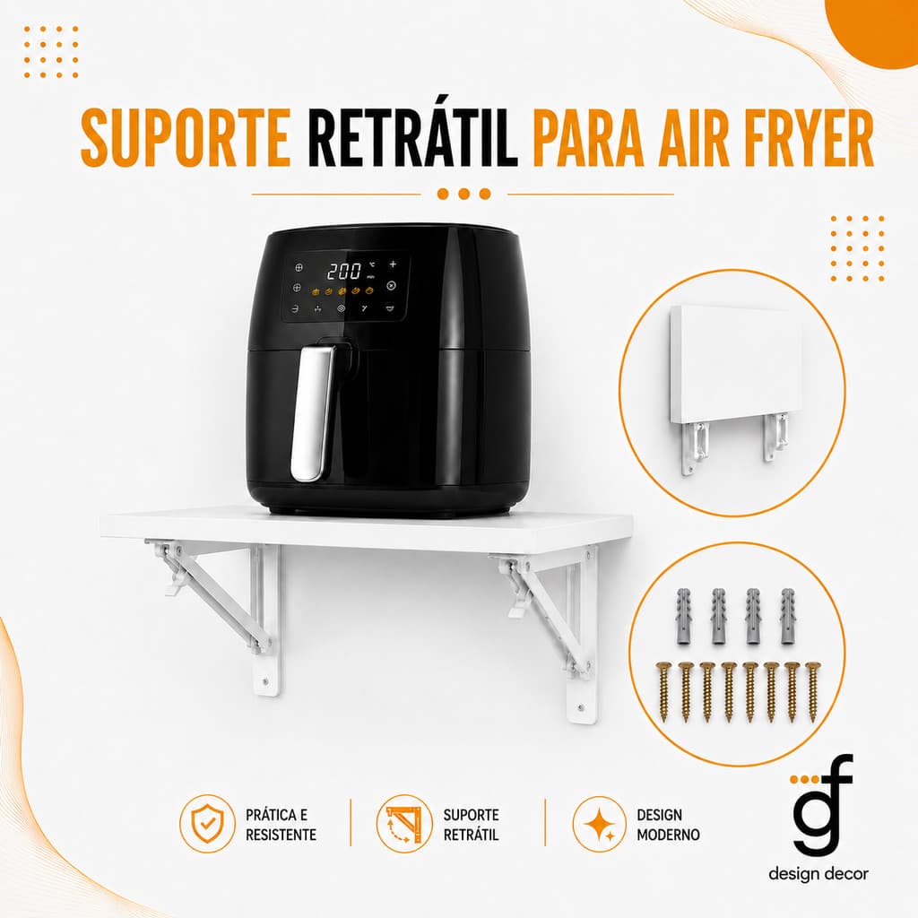 Mesa Bancada Retrátil Branco para Airfryer e Eletros em MDF 40x40 Para Quarto Cozinha Escritório
