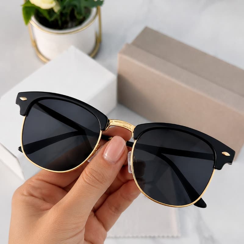 Óculos de Sol Feminino Redondo Estilo Clubmaster Clássico