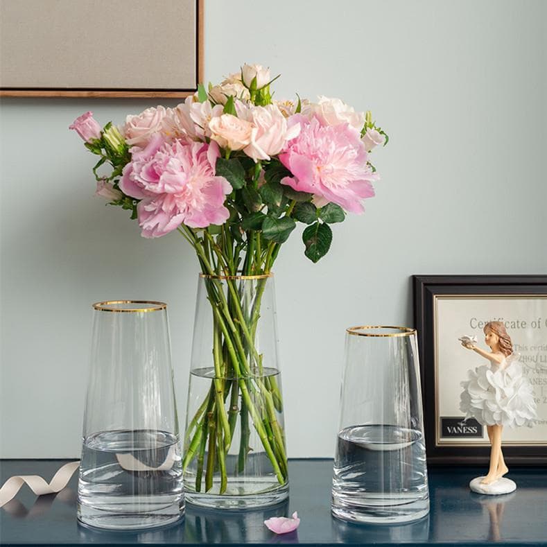 Influenciador nórdico simples criativo vaso de vidro transparente cultura água arranjo flor rosa lírio sala estar decora