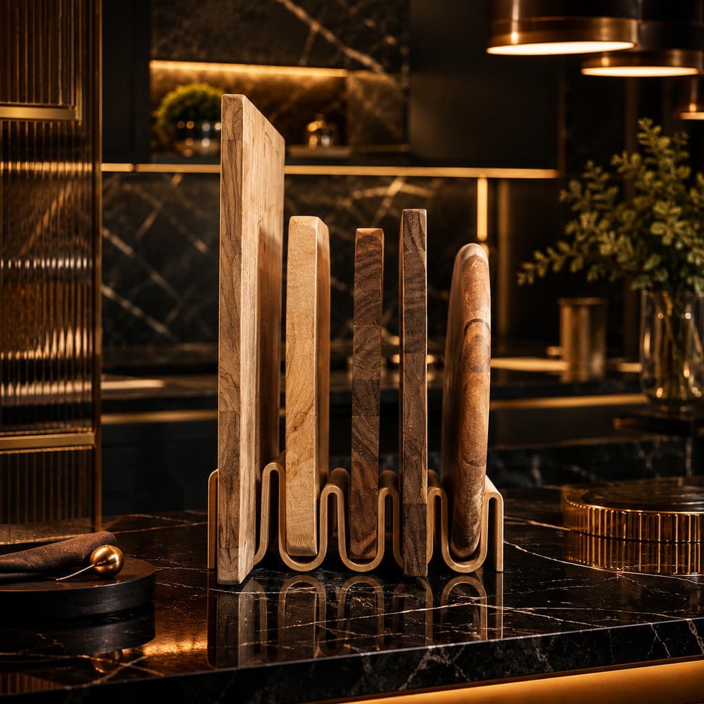 Suporte Organizador Para Tábuas de Corte Premium | Porta Tábuas Moderno Luxo para Cozinha Bancada