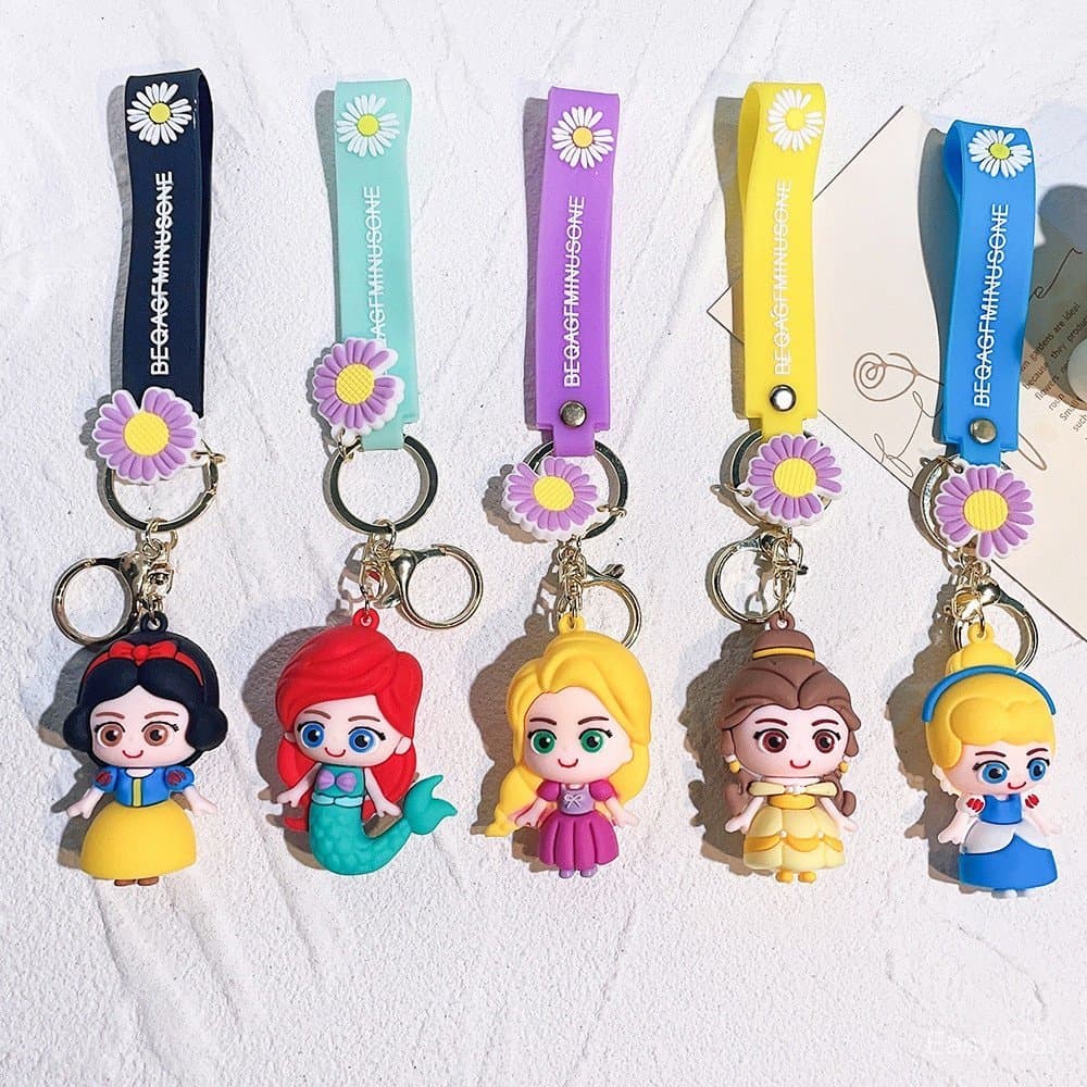 Bonito Desenho Animado Belle Branca De Neve Rapunzel Cinderela Ariel Pequena Sereia Princesa Chaveiro De Carro