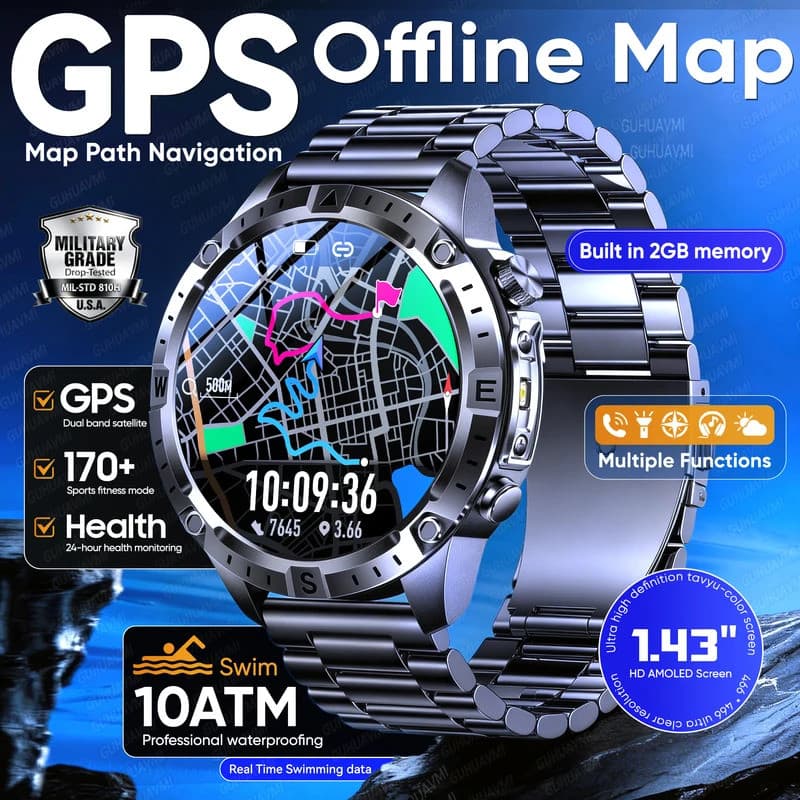 Novo GPS Offline Mapa Militar Relógio Inteligente Embutido Bússola À Prova Dwaterproof Água 2GB RAM Leitor De Música Mas