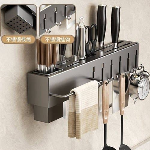 Suporte Organizador Utensilios Cozinha 6 Ganchos Pratico Design Moderno Cinza