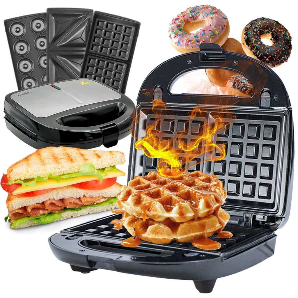 Sanduicheira 3 em 1 850W Antiaderente Grill Waffle 110/220V Grelha Multiuso Placa Teflon