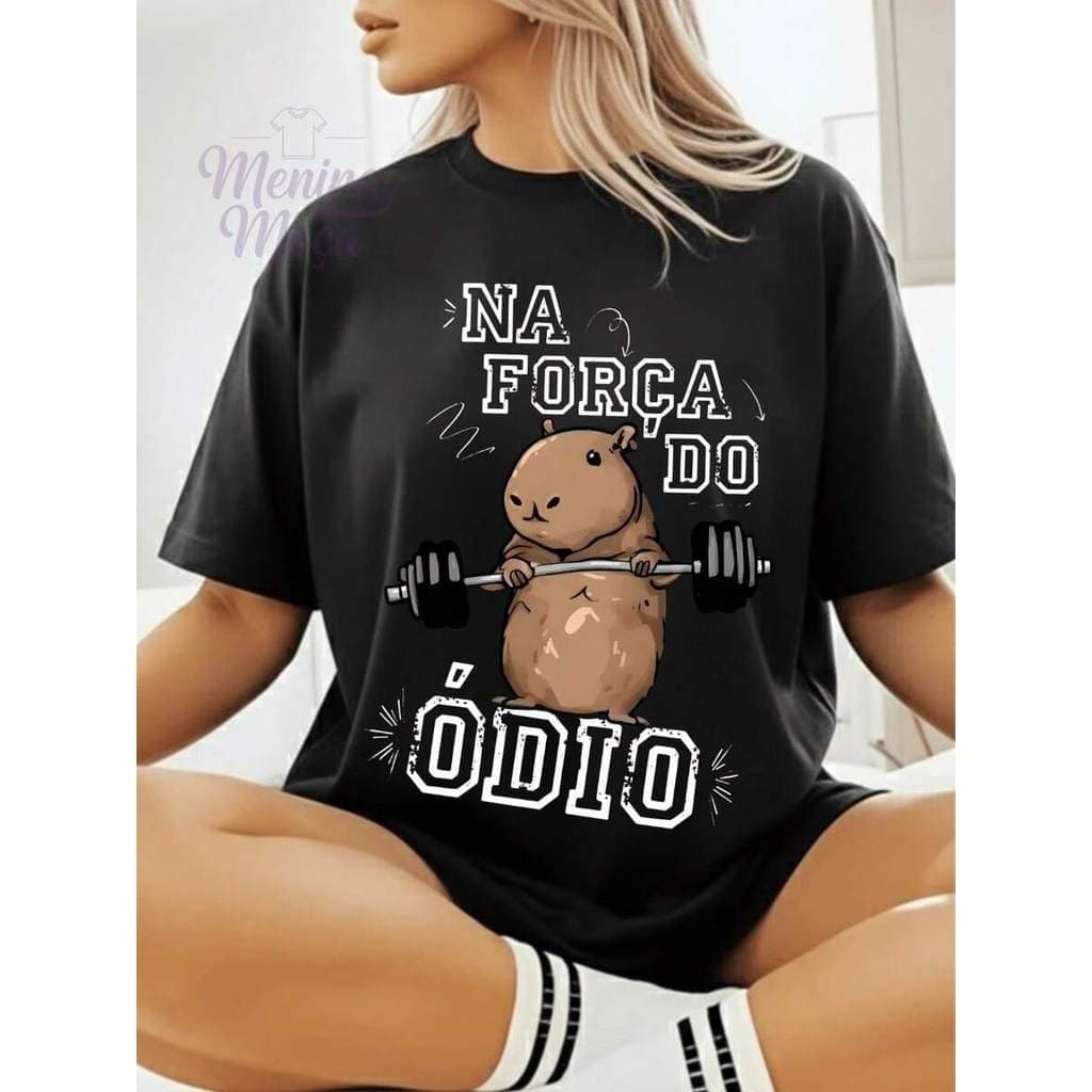 Camiseta Feminina Capivara Força do Ódio Fitness Estilosa Confortável Academia 100% Algodão  Promoção