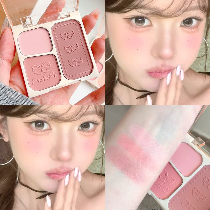 Paleta de Blush Tricolor ErshiQi para Contorno, Iluminação e Maquiagem de Longa Duração