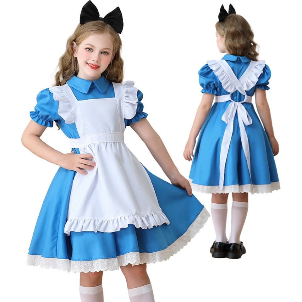 Fantasia Infantil da Alice, Fantasia de Princesa Empregada para Meninas, Vestido Cosplay Estilo Lolita Campestre XCGI 8D